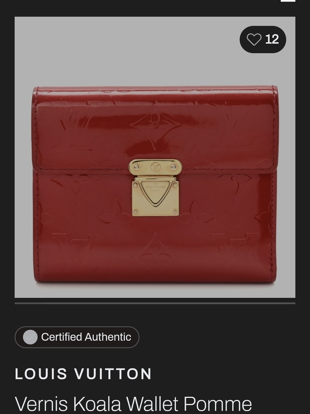 Louis Vuitton Vernis Compact Wallet in Pomme Red with Gold Hardware